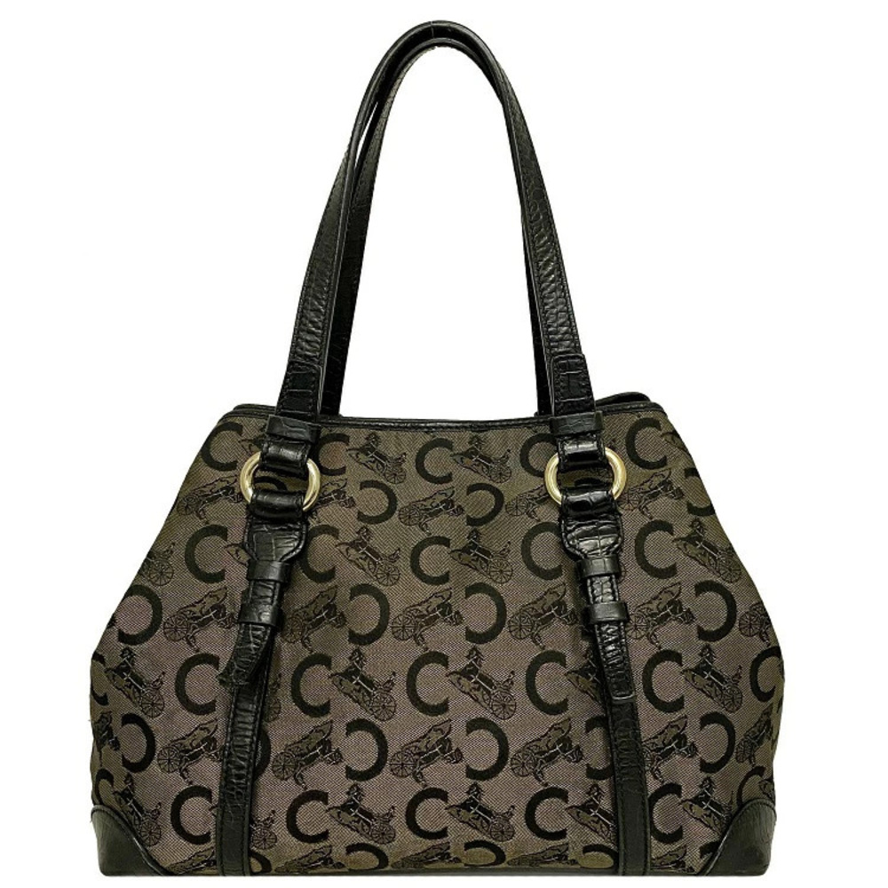 Celine Tote Bag Black Beige Macadam Carriage Shoulder All over - Picture 1 of 10